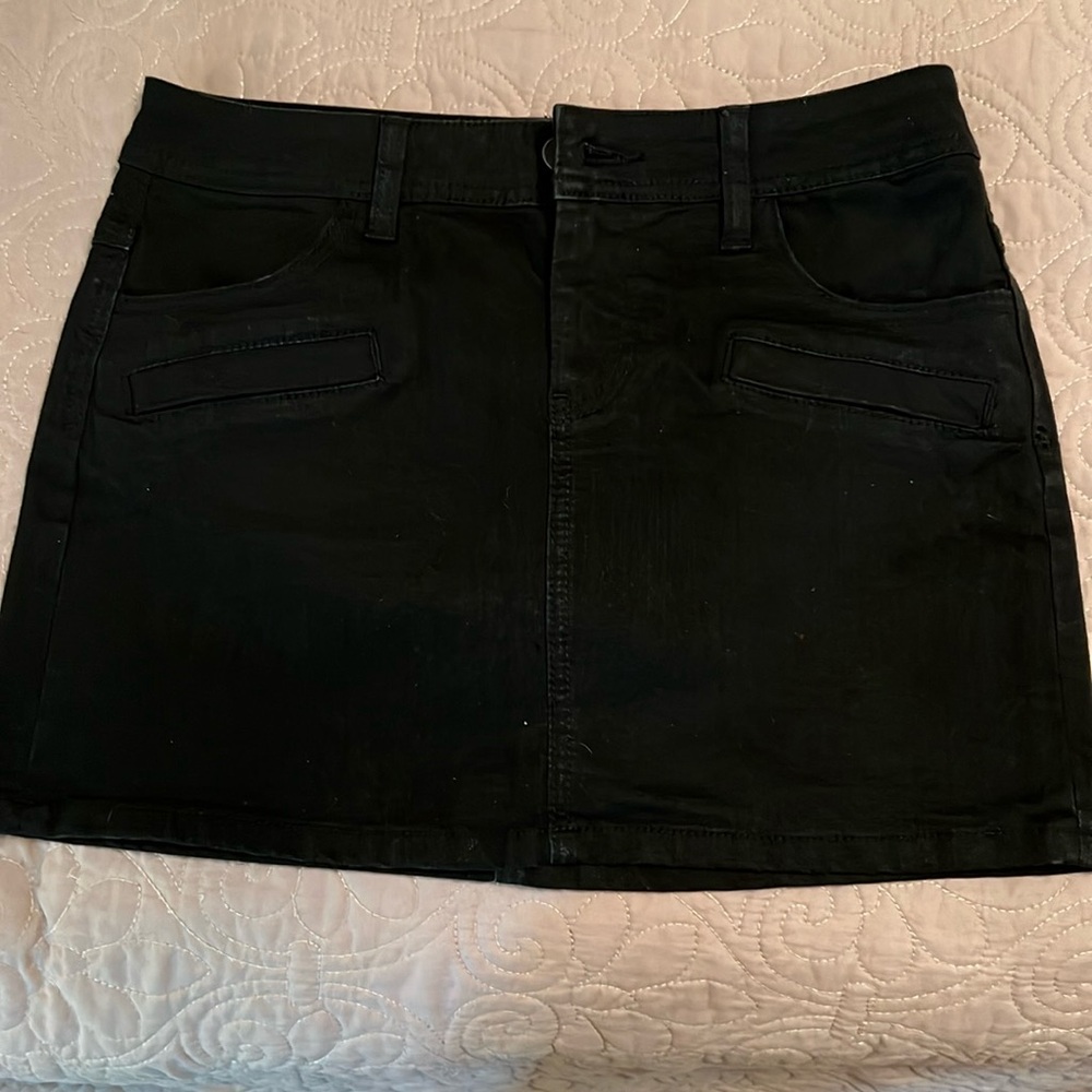 Black denim mini skirt